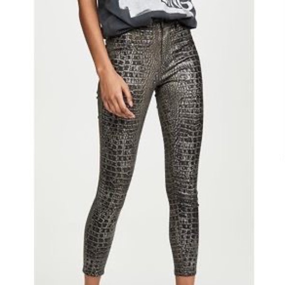 L'AGENCE Denim - New L’agence Margot High Rise Skinny Jeans In Chestnut Black Croc Foil Size 25